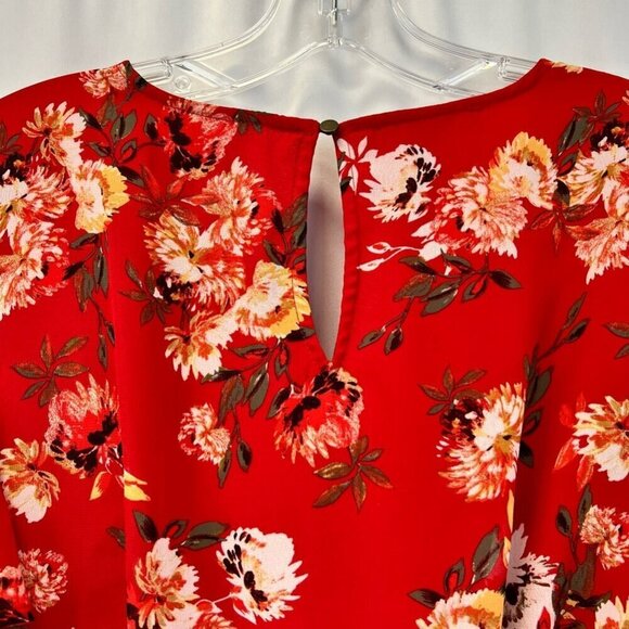 Maurices Womens A Line Dress Red Multicolor Floral Faux Wrap Short Sleeve S - Picture 2 of 10